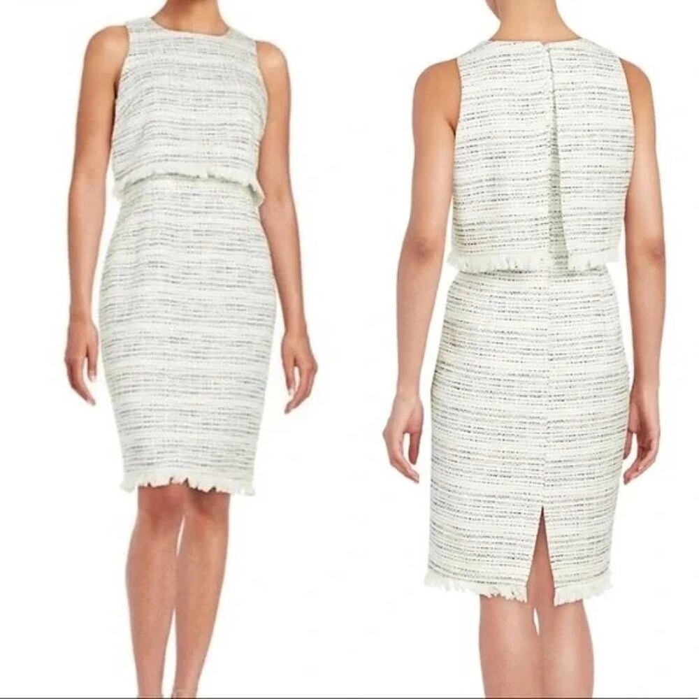NWT Karl Lagerfeld Sz 4 ‘Ivy’ Tweed Woven Fringe Sheath Dress